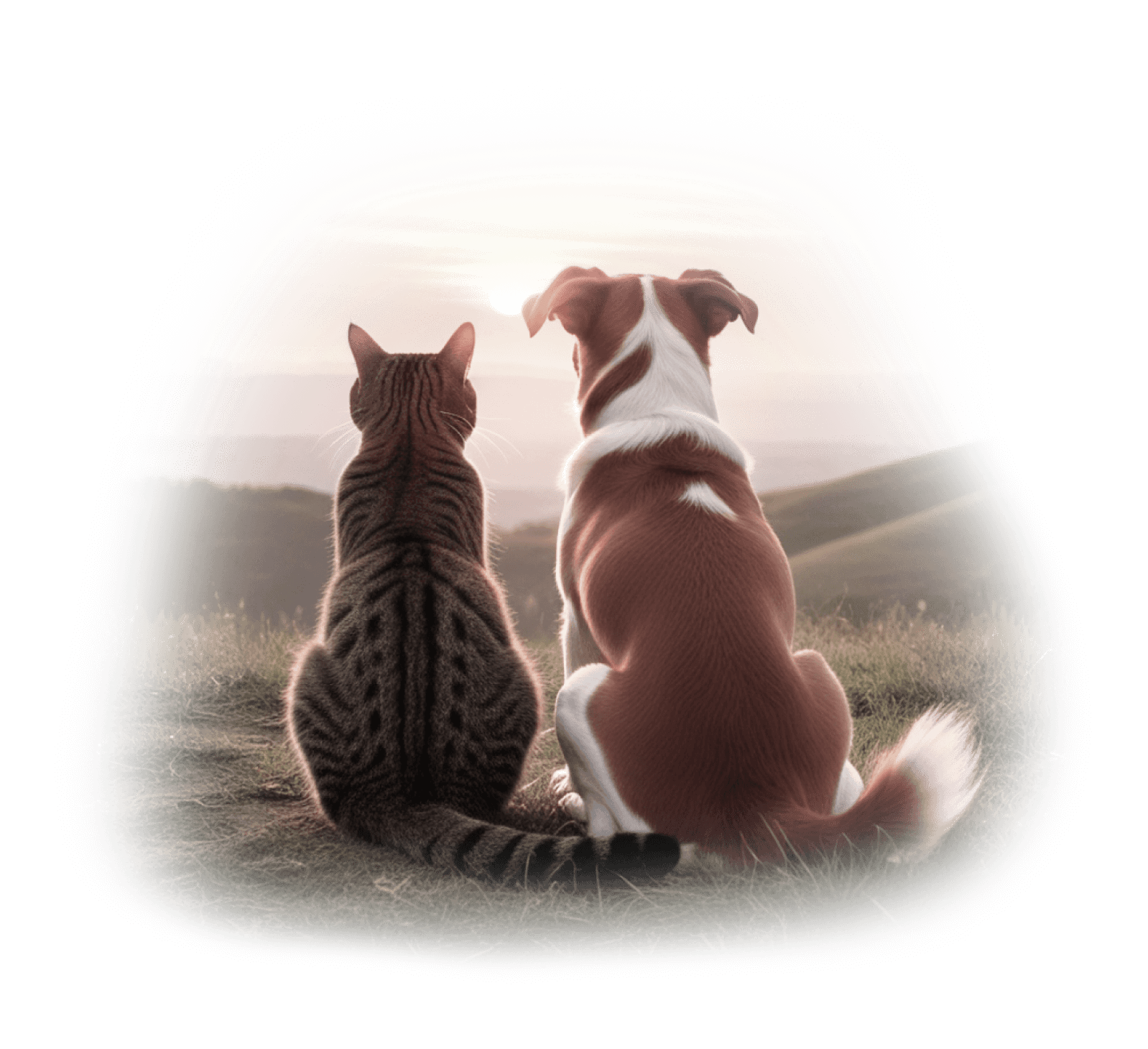 A dog and cat on a hill